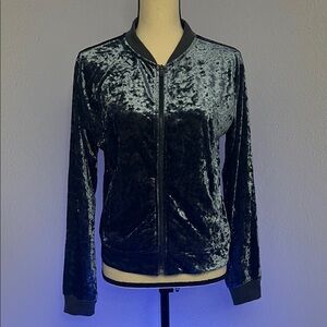 Crushed Velvet Bomber Jacket - Blue